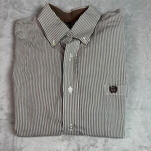 Cinch Mens Large Brown White Striped Long Sleeve Button Down Western Shirt L